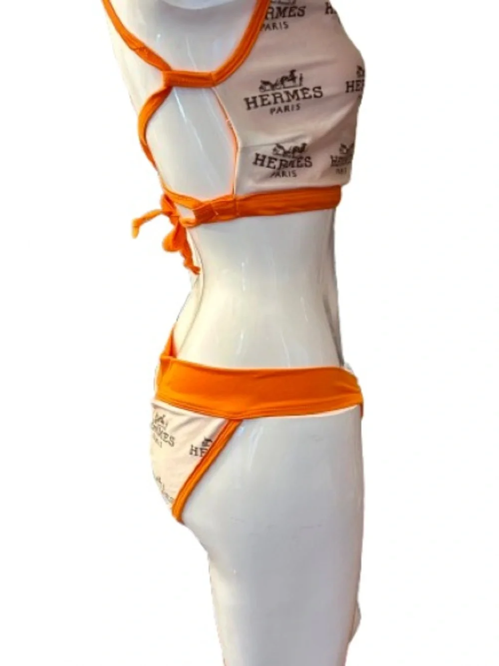 Custom Hermès Inspired Orange & White Bikini Set | Boutique | Size XL runs small